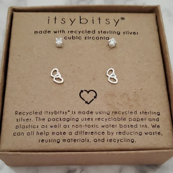 Silver Heart Earrings with Cubic Zirconia - Picture 3 of 3